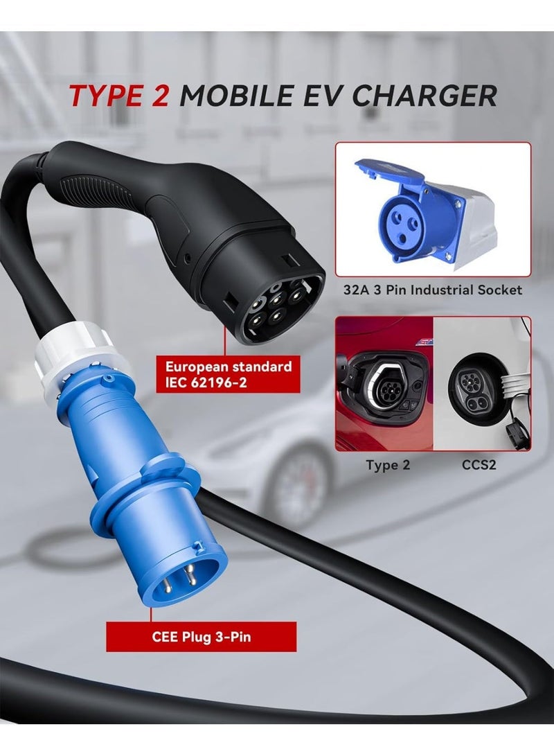 MCEVKELN Type 2 EV Charger CEE 3 kW 10 m - Charging Cable Type 2 32A | 1-Phase | Mode 3 Charging Cable | Switchable Current 6A-32A, EV Mobile Charging Station for Electric Cars & Hybrid IEC 62196-2 - Image 3
